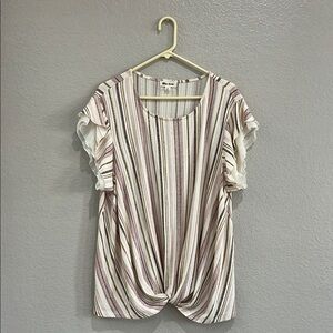 Blue Mood Women's Striped Print Top Plus Size 3X Ruffle Shot Sleeves chic TC0612